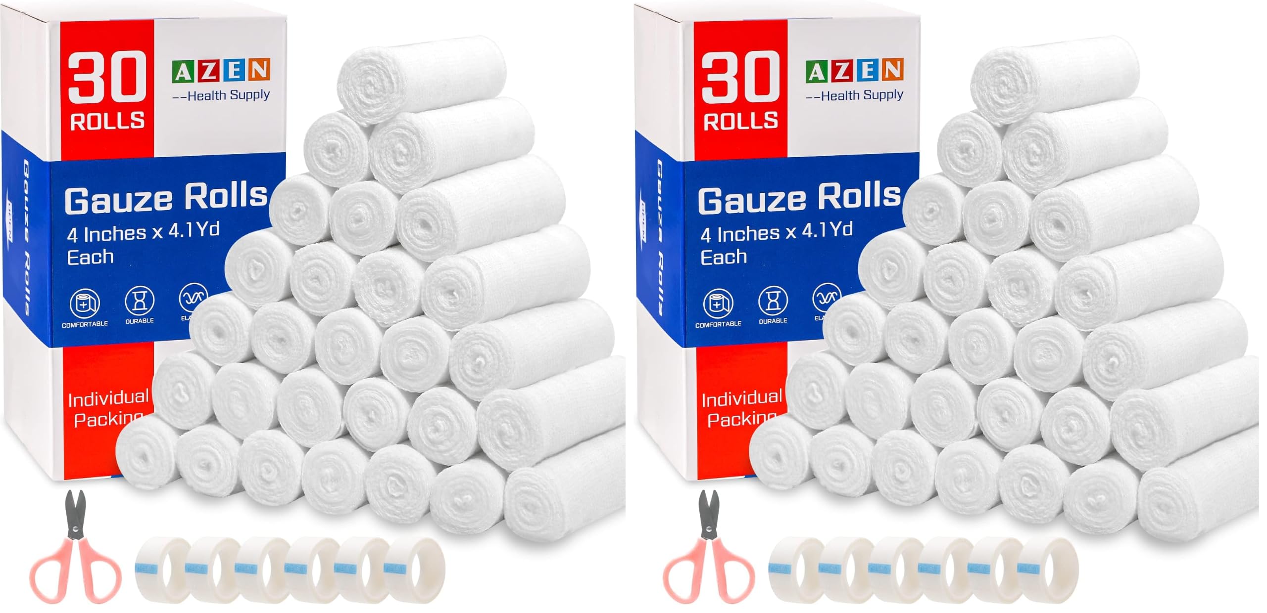 AZEN 60 Pack Gauze Rolls Bandages, 4 in x 4.1 Yards