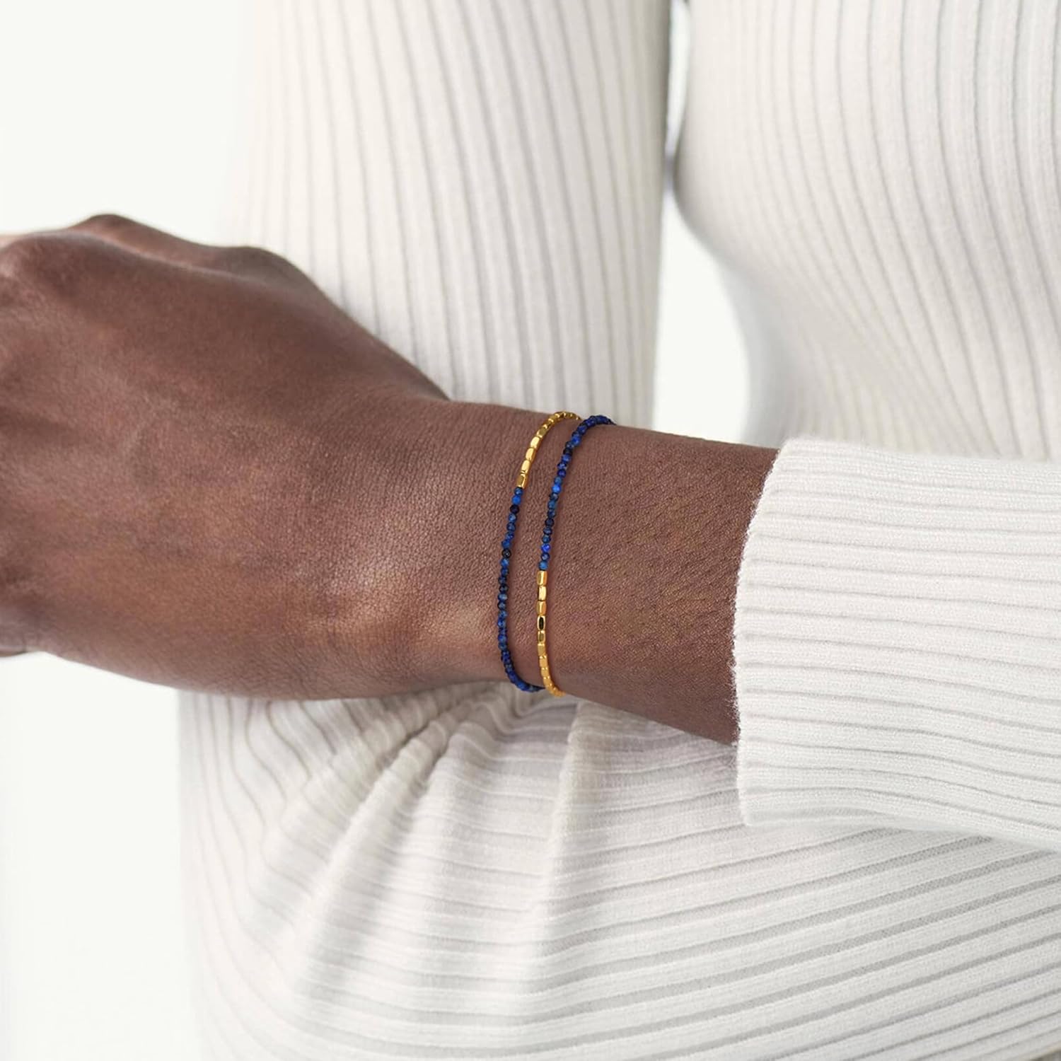 MEVECCO Bead Bracelet for Women Layered Stone Mixed Bracelets 18K Gold Plated Handmade Custom Beaded Charm Chain Bracelet Stack Jewelry Gifts - Image 2