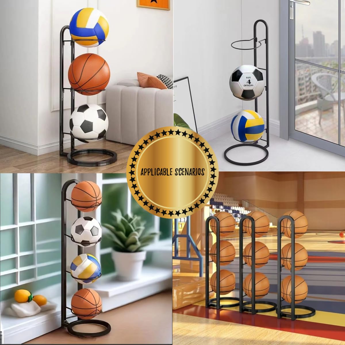 Support Ballon Foot, Rangement Ballon Vertical, Support Ballon Basket en Métal, Support de Basket-Ball, Porte Ballon Basket Amovible, de Balle pour Football Basketball