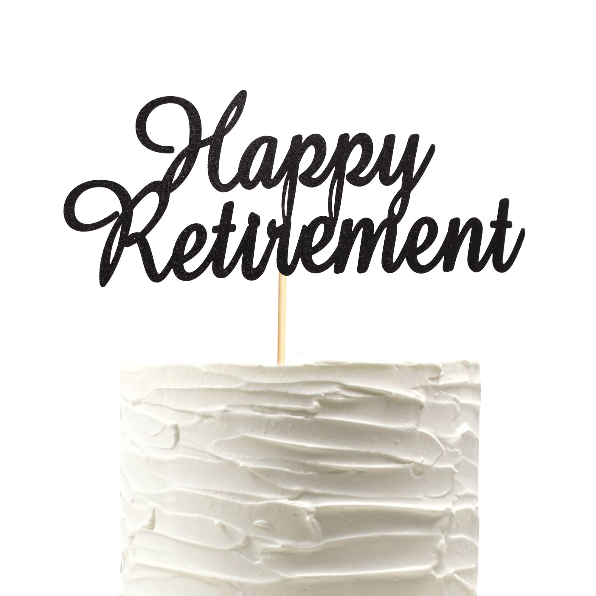 Arthsdite Happy Retirement Cake Topper Retired Cake Pick Retirement Theme Birthday Party Cake Decorations Supplies - Black Glitter