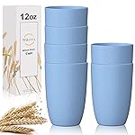 Wheat Straw Cups 6 PCS Good Alternative to Plastic Reusable Cups 12 oz Unbreakable Drinking Cup Reusable Dishwasher Safe Water Plastic Glasses Light Blue