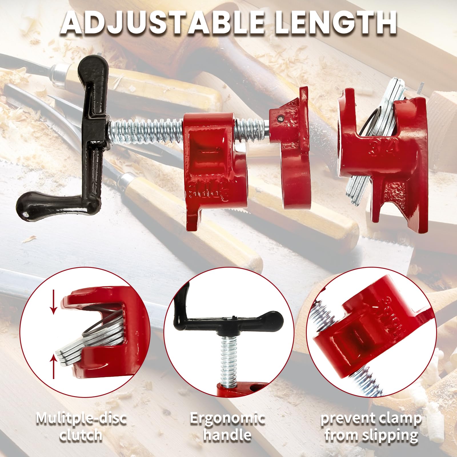Abrazaderas de tubería de hierro fundido de 3/4 pulgadas para carpintería, abrazaderas de barra de liberación rápida para carpintería, mejoras del hogar (8, rojo)