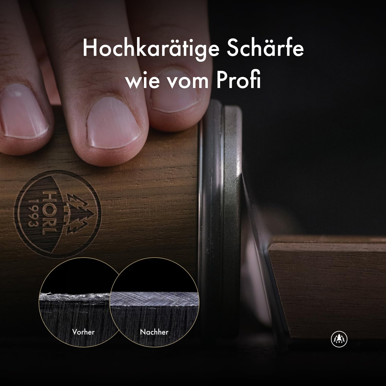HORL 2 Nussbaum Rollschleifer Messerschärfer - Küchenmesserschärfer für rasiermesserscharfe Klingen - Messerschleifer - Einfaches Messerschärf Set - für 15 & 20 Grad Schleifwinkel