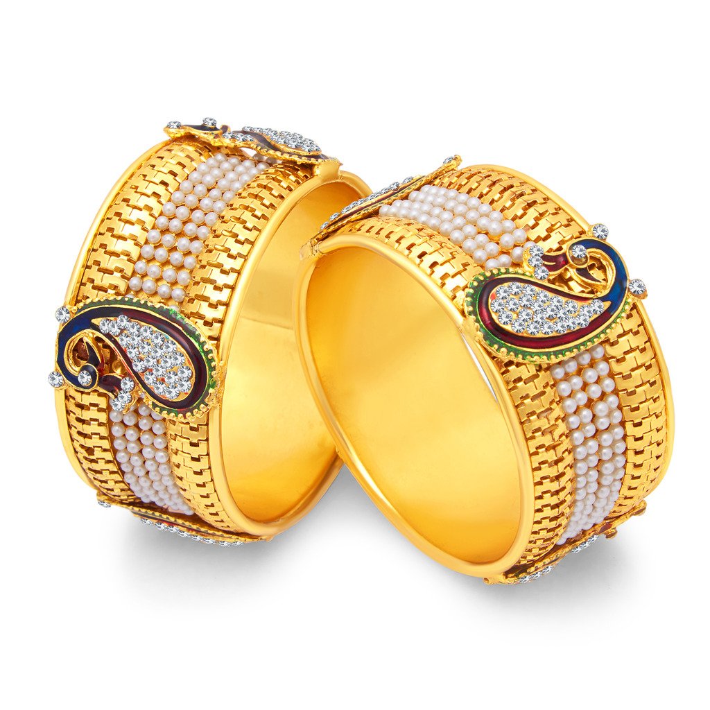 Sukkhi Stylish Pearl Gold Plated Wedding Jewellery Peacock Meenakari Bangles Set of 2 for Women (32357BGLDPP600_2.4) (B01LB3MDNQ) Amazon Price History, Amazon Price Tracker