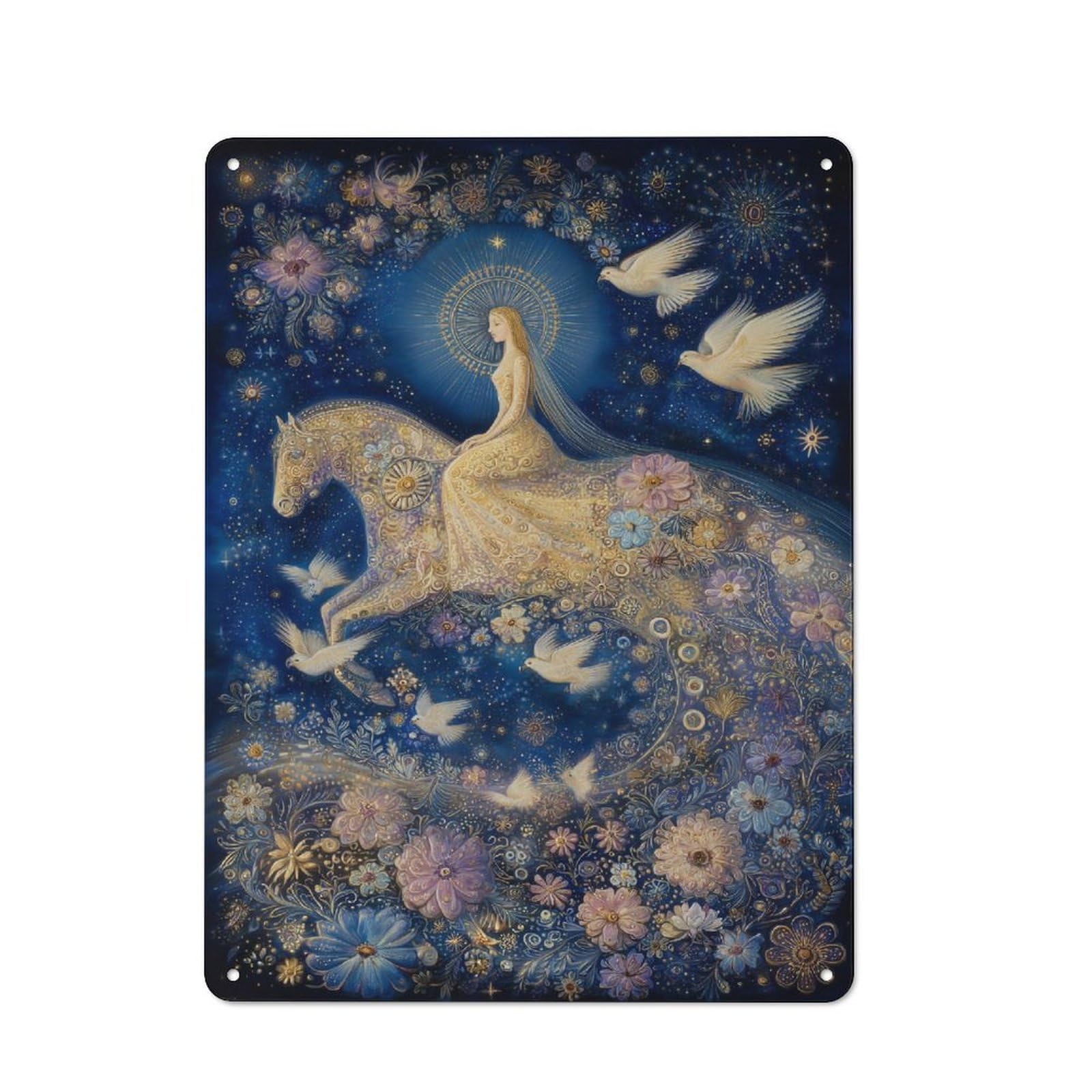 Junmoney Celestial Rider A Dreamy Fantasy Artwork Tin Wall Plaque 40X30cm With For Pub Or Café, With Clear Vintage Wall Decor Character