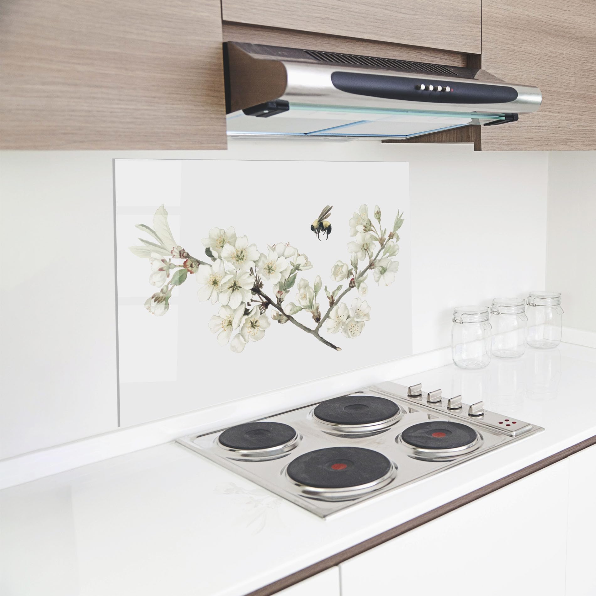 ARTHUB® Crédence de Cuisine en Verre 60x100 cm, Bee Spring Flower | Protection Contre Les éclaboussures, Revêtement Mural en Carreaux, Plaque en Verre, Verre trempé, Paysages, Printemps