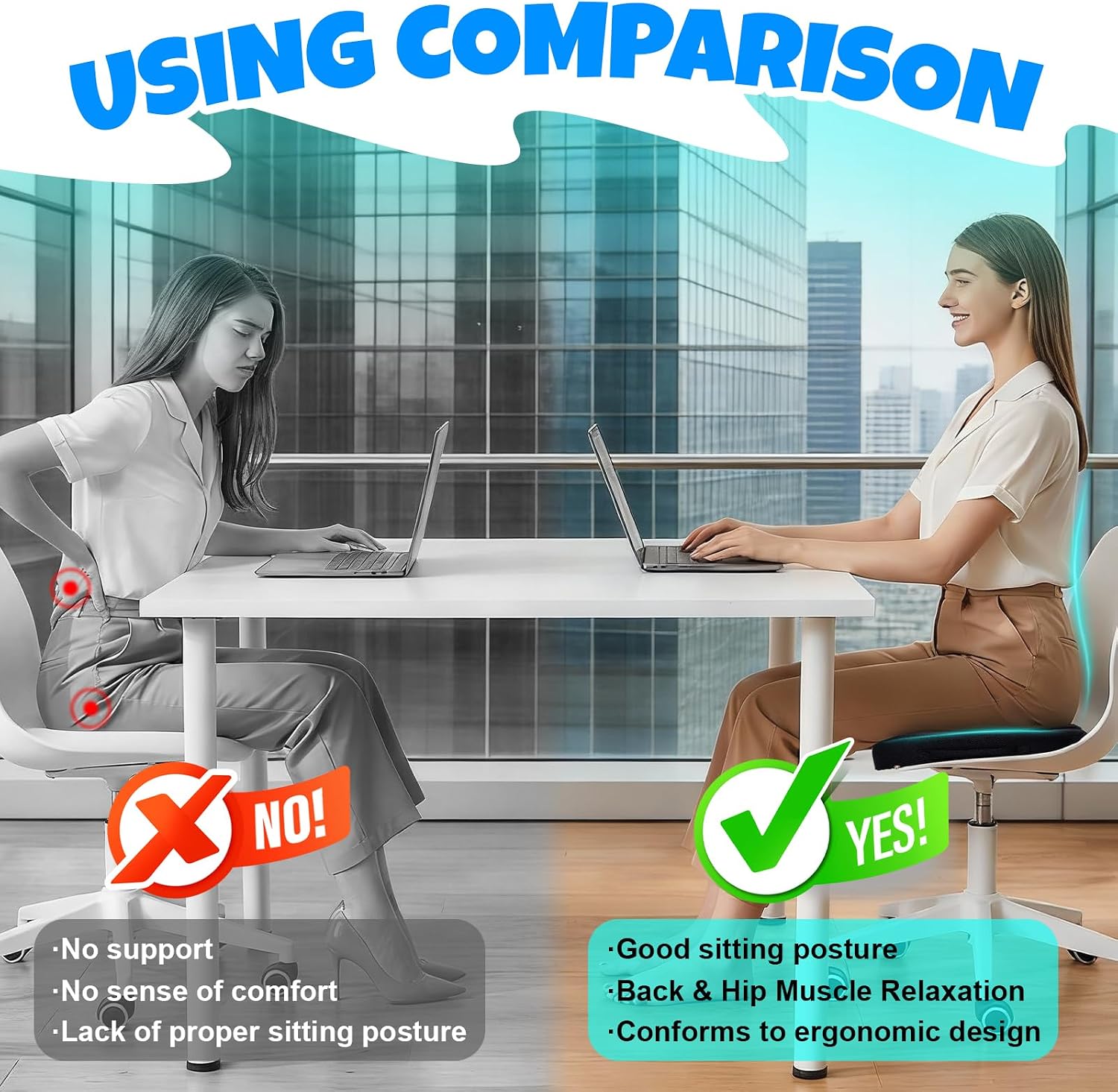 Ergonomic Seat Cushion with Memory Foam for Office Chair, Car Seat, Sciatica & Tailbone Relief, Non-Slip Cushion,Breathable Mesh Cover, Portable Handle - Black thumbnail