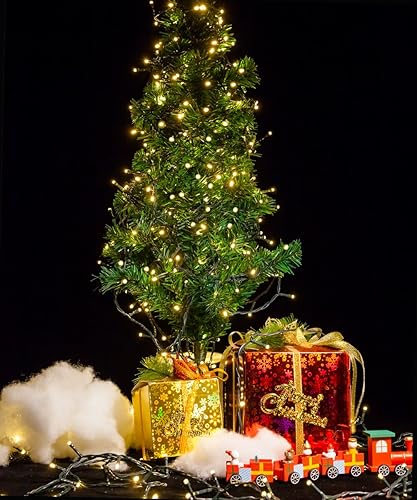 Miniatura 7 de WISD Guirnalda de luces de Navidad para exteriores, 141 pies, 400 LED, impermeable, con 8 modos de memoria, luces de hadas con enchufe para