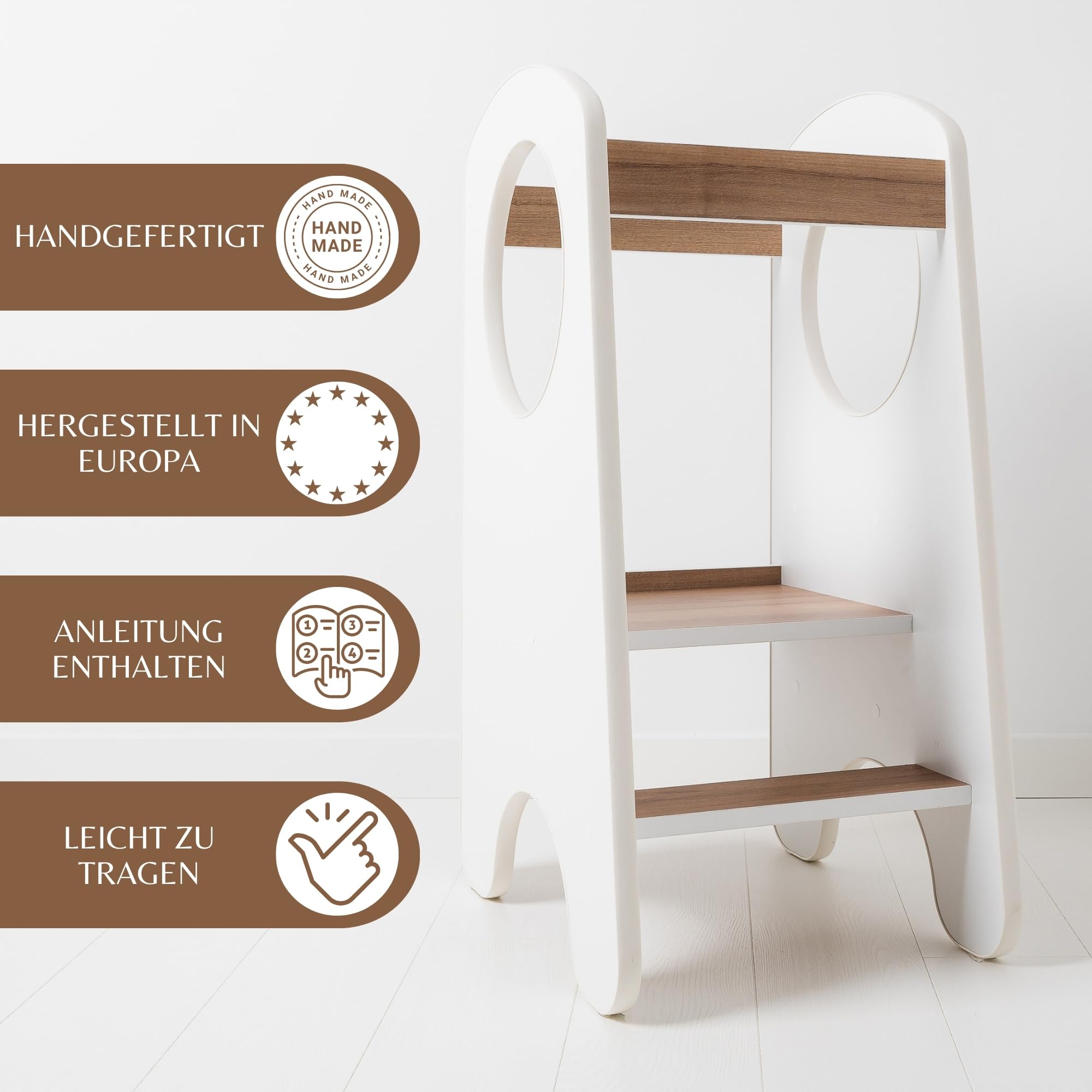 KIDIE Kinder Lernturm ab 1 Jahr, Montessori Höhenverstellbar Lernstuhl Baby, Toddler Learning Tower - Weiss