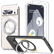 Stand Case for Google Pixel8Pro Clear, Compatible with Magsafe, with 2 Tempered Glass Film, 360 Rotation Stand, Military-Grade Drop Protection Case