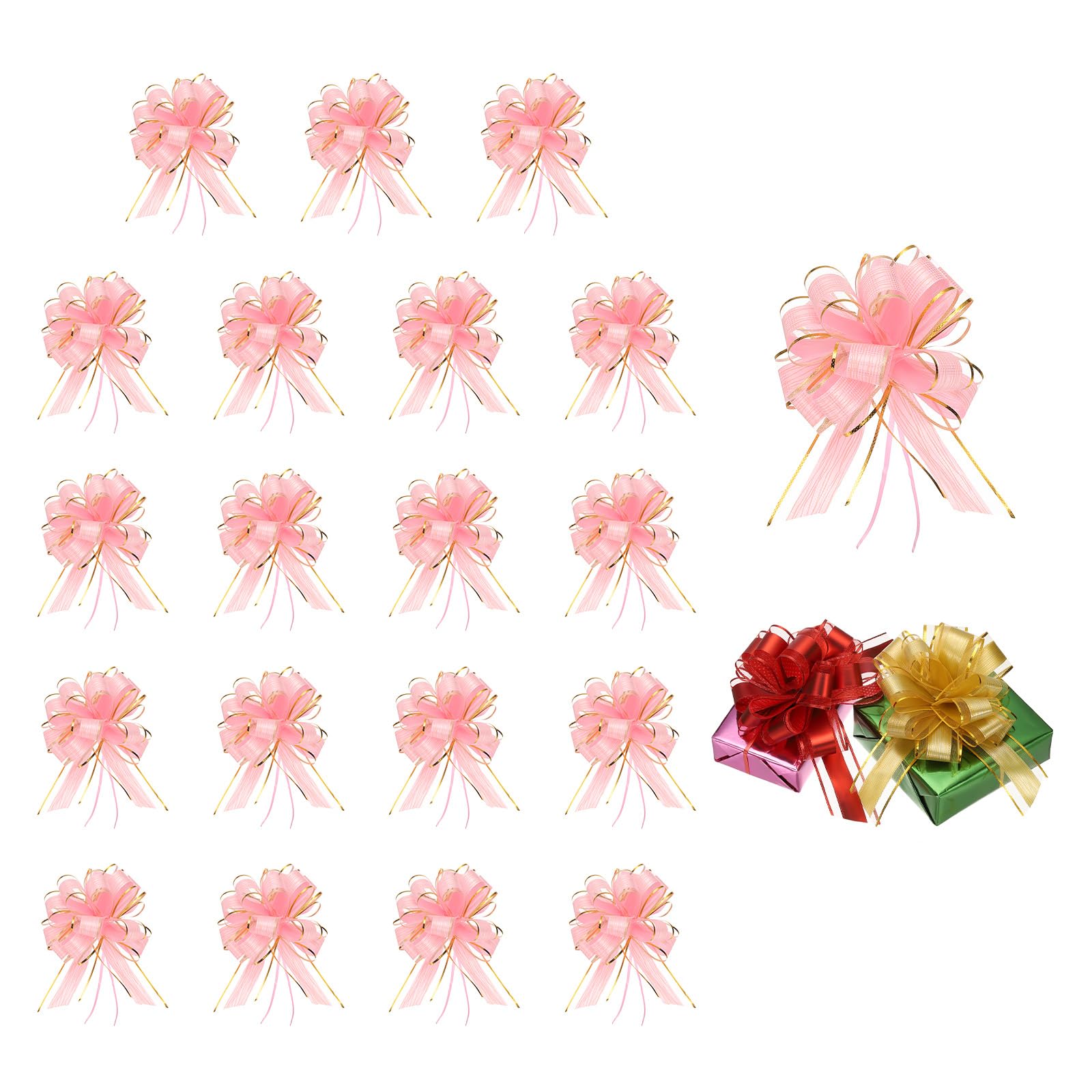 PATIKIL 20 Pcs Large Pull Bow Gift Wrapping, 9 Inch Ribbon Organza Metallic Pink Bows for Gift Wrapping Wedding Baskets Car