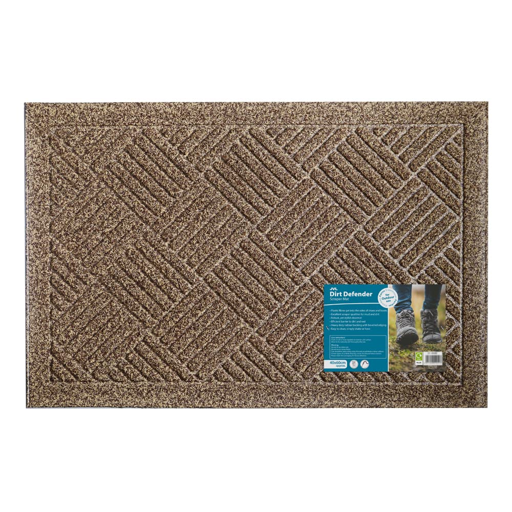 JVL Dirt Defender Scraper Door Mat 40x60cm Beige Brown Polypropylene