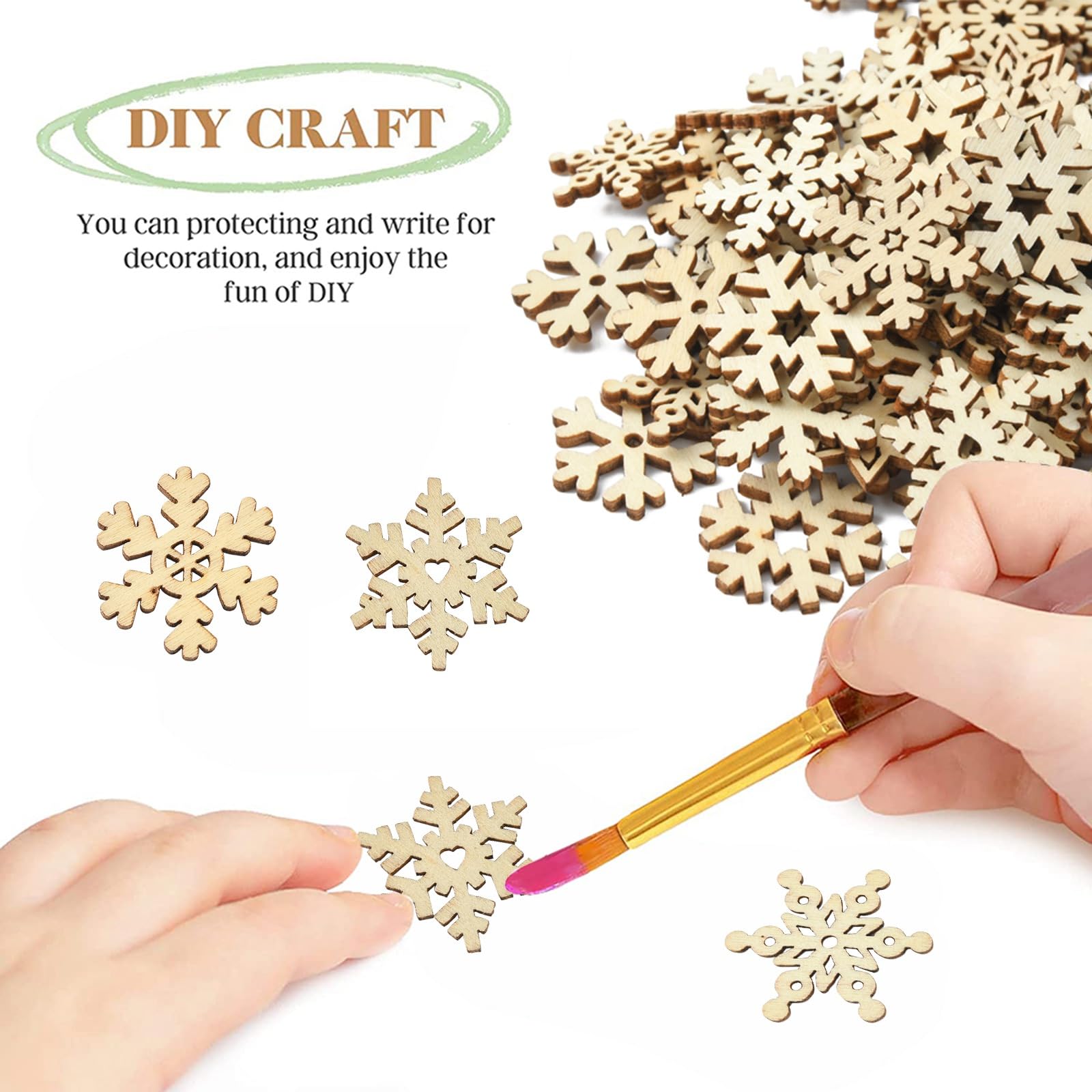 UR URLIFEHALL 100 Pcs Wooden Snowflake Cutouts Hollow Christmas Hanging Wooden Ornament Cutouts for Crafts DIY Xmas Gift Home Decoration - Image 3