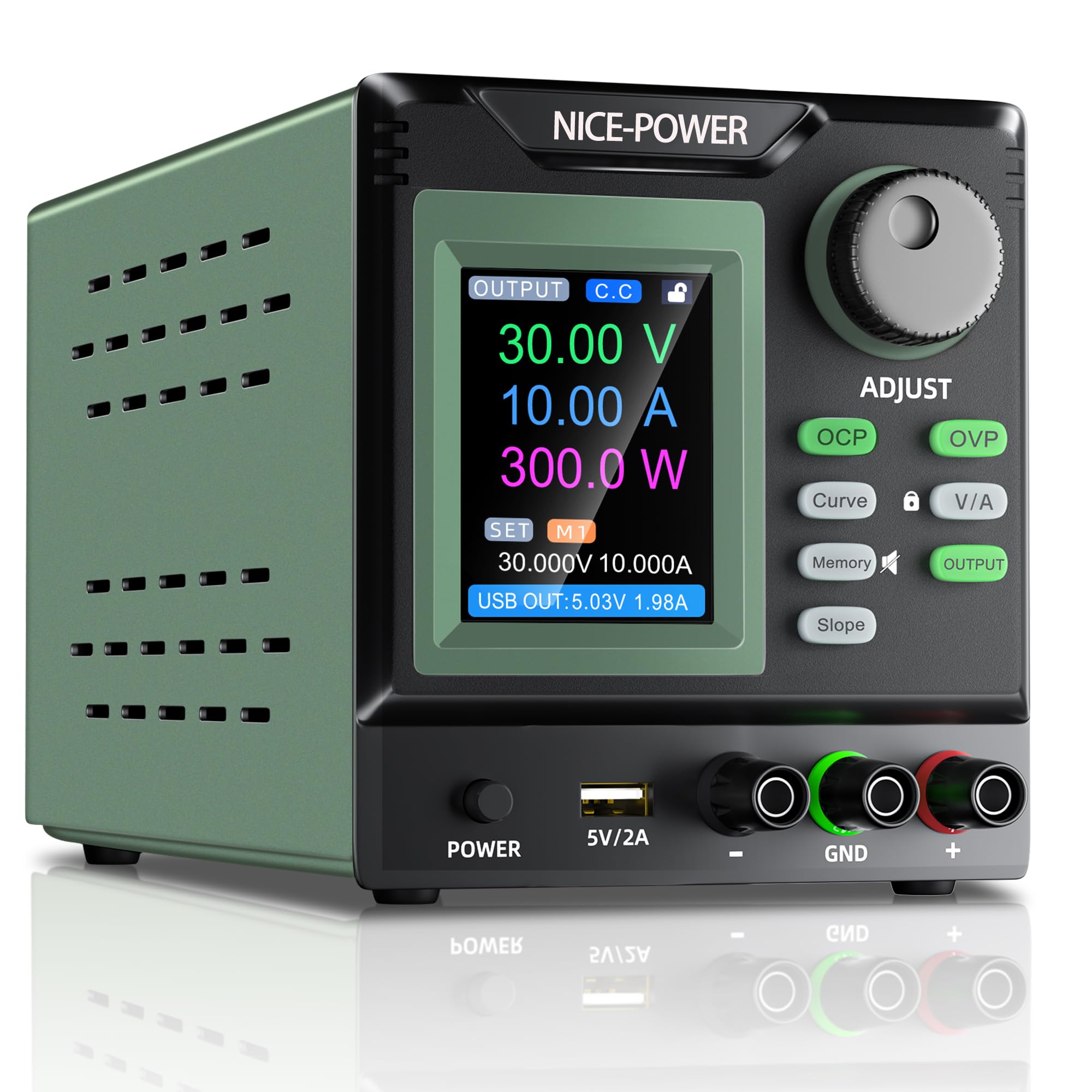 NICE-POWER 0–30V 0–10A Linear DC Power Supply, Precision Adjustable Bench Power Supply, 1mV/1mA Resolution, Low Ripple &amp; Low Noise, Slope &amp; Curve Output, 6 Memory Presets for Lab, Electronics, R&amp;D