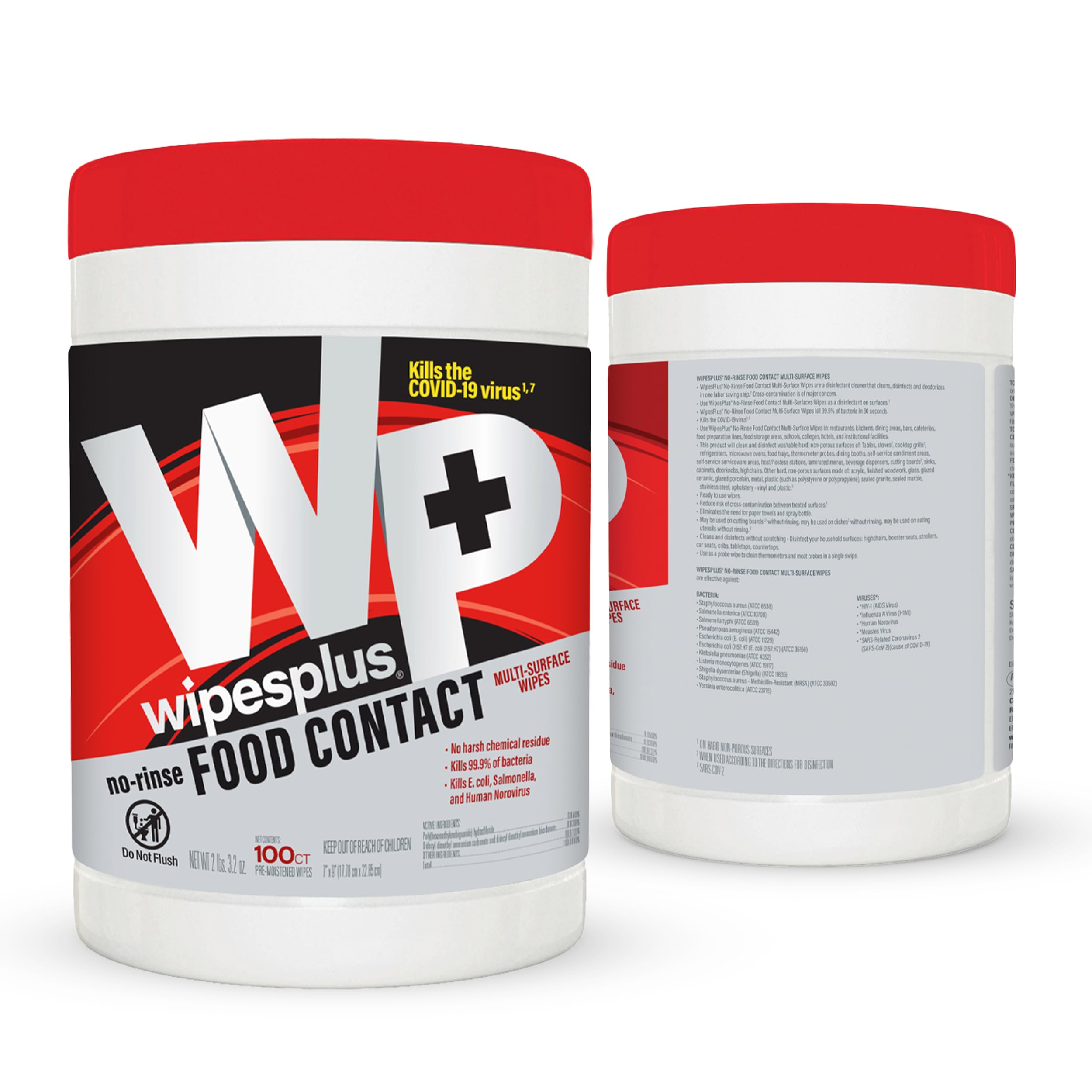 WIPESPLUS No-Rinse Food Contact Wipes Canister Multi-Surface Wipes Unscented for Home and Business 1200 Count 12 Packs of