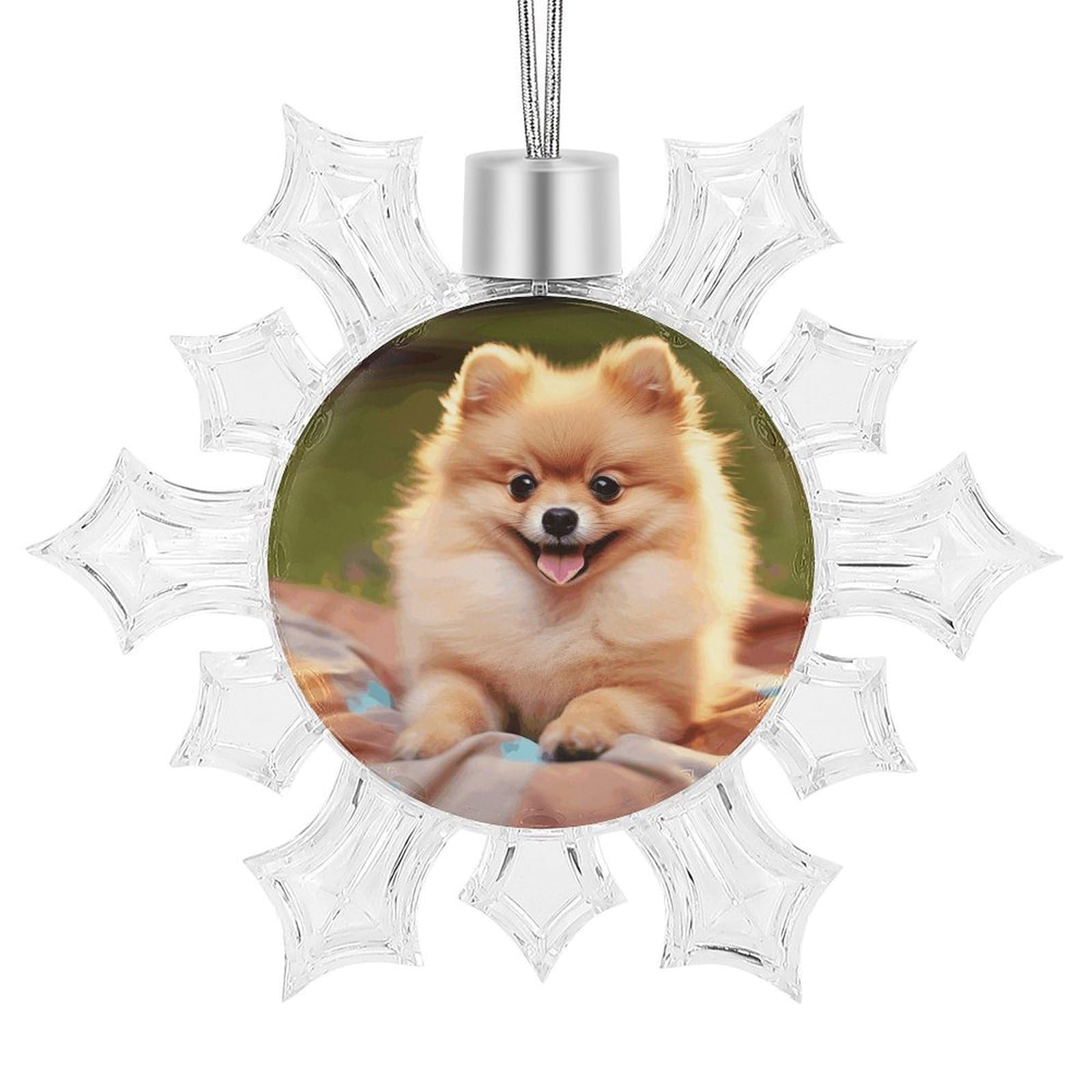 Short-haired Pomeranian Snowflake Ornaments Cute Snowflake Pendant Exquisite Christmas Tree Ornaments for Christmas Weddings New Year Birthday Holiday Celebration