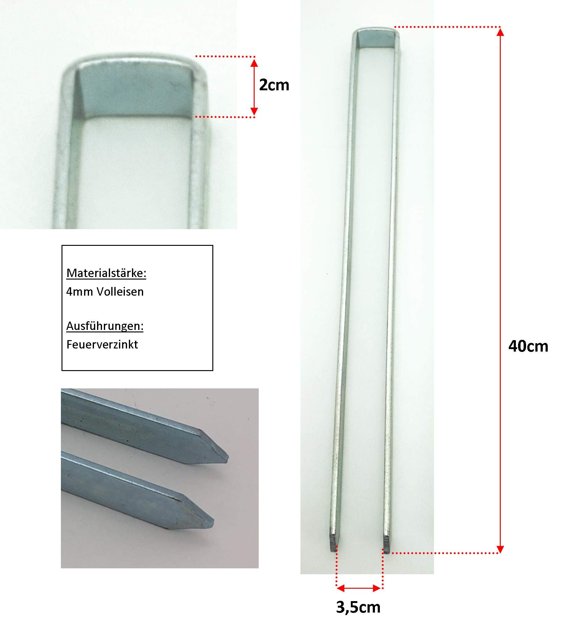 KUHEIGA 4 x Bodenanker 40cm lang feuerverzinkt für Rosenbogen Blumenhilfe Obelisk und mehr!