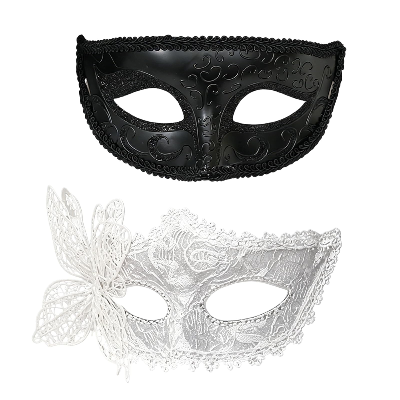 Rudfovn 2 Pcs Masquerade Mask, Venetian Masquerade Ball Masks for Women Men Couples Adults the Mask Costume Party (Black and White)