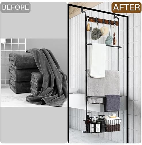 Miniatura 2 de Toallero para colgar sobre la puerta, toallero colgante de 5 niveles, soporte para manta de puerta para ropa, toallas de mano, esponjas para baño,