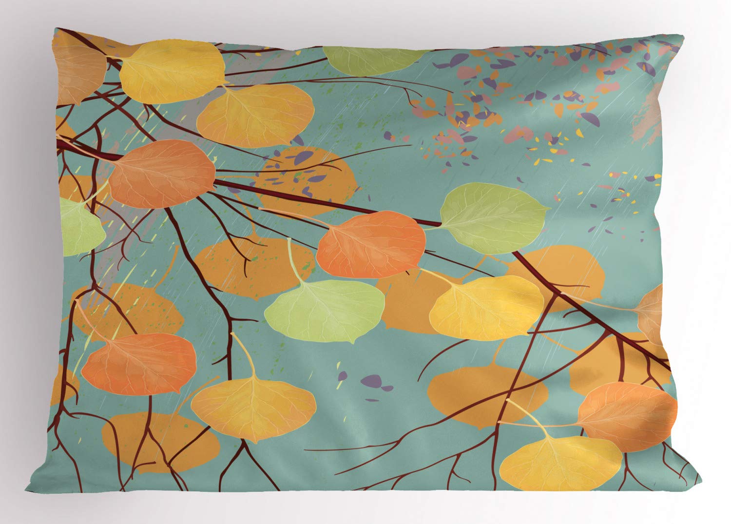 ABAKUHAUS Aspen Tree Pillow Sham, Branches Autumn Leaves, Decorative Standard Queen Size Printed Pillowcase, 30" X 20", Multicolor