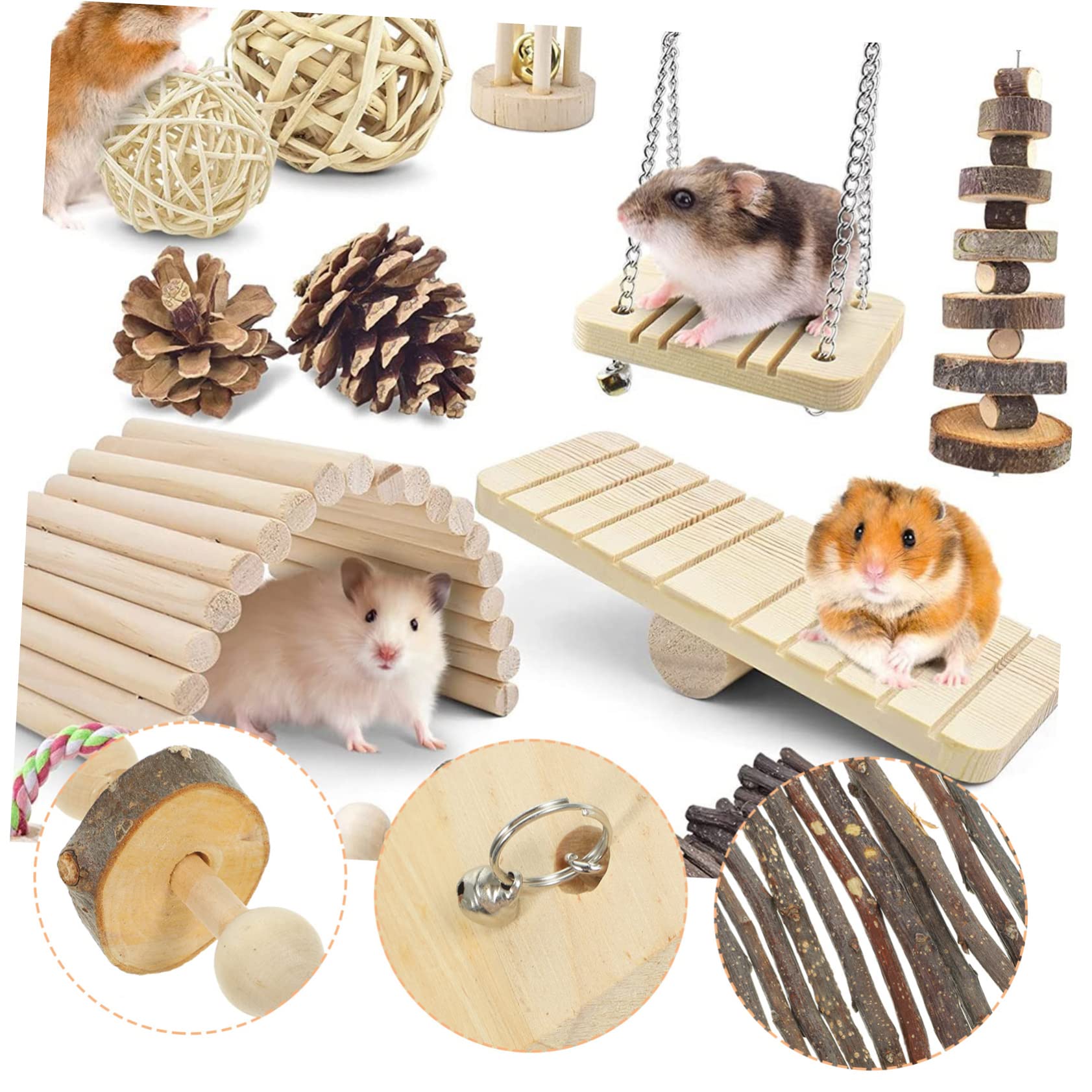 INOOMP 1set Giocattoli Da Masticare Legno Per Criceti e Conigli Inclusi Altalena e Dondolo Giochi Per Piccoli Animali Domestici Compagni Divertenti e Stimolanti Per Tuo Zampe
