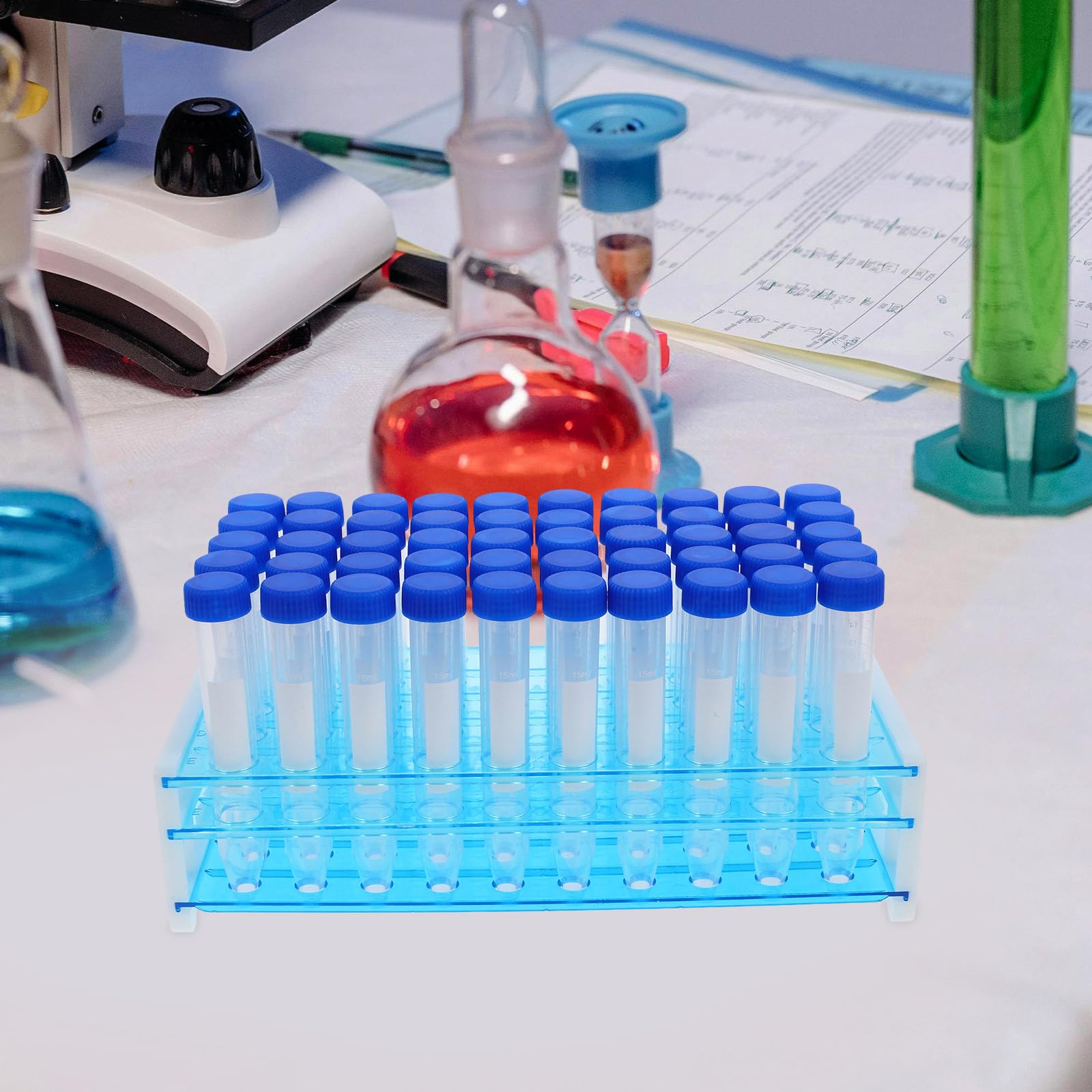 NUOBESTY 15 Ml Zentrifugenröhrchen aus Kunststoff mit 2 Abnehmbaren Röhrchenständern 50 Loch Labor Reagenzglas Ständer für Präzisionsproben und Wissenschaftliche Tests