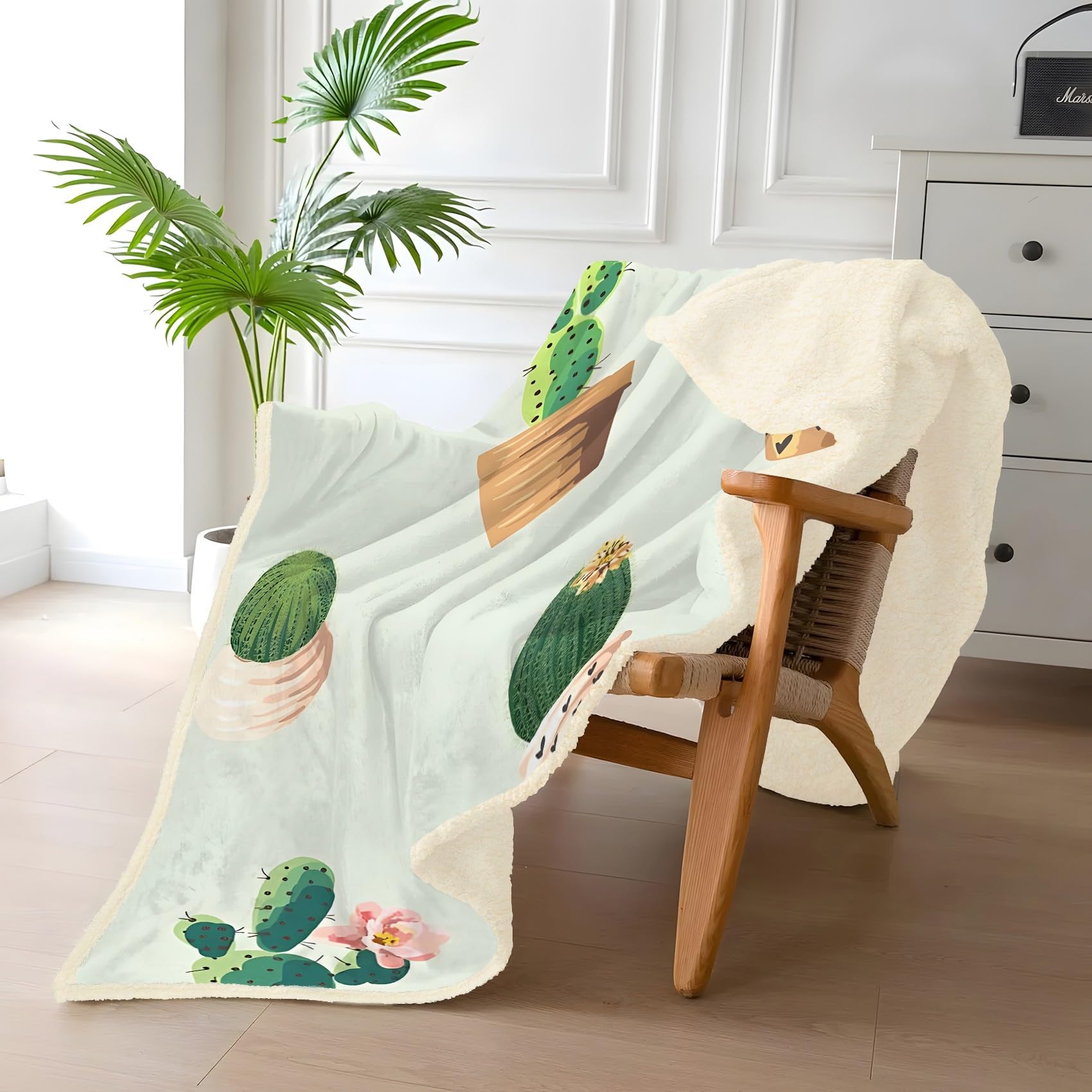 Kaktus Fleecedecke 150x220 cm – Ultraweich Kuscheldecke, Green Flauschige Decke für Bett, Sofa & Wohnzimmer, Weicher Überwurf zum Kuscheln