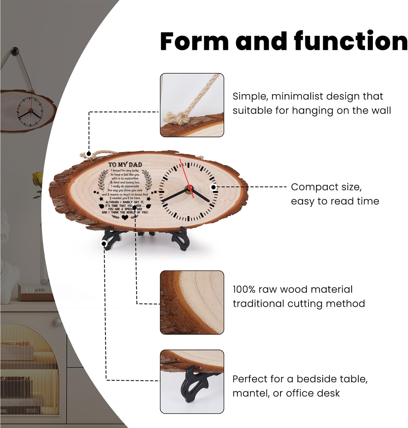 to My Dad Gifts,Wooden Clock,Desktop Clock,Wooden Silent Wall Clock,Personalized Engraving Gifts,Birthday Gifts (to My Dad Gifts) - Image 2