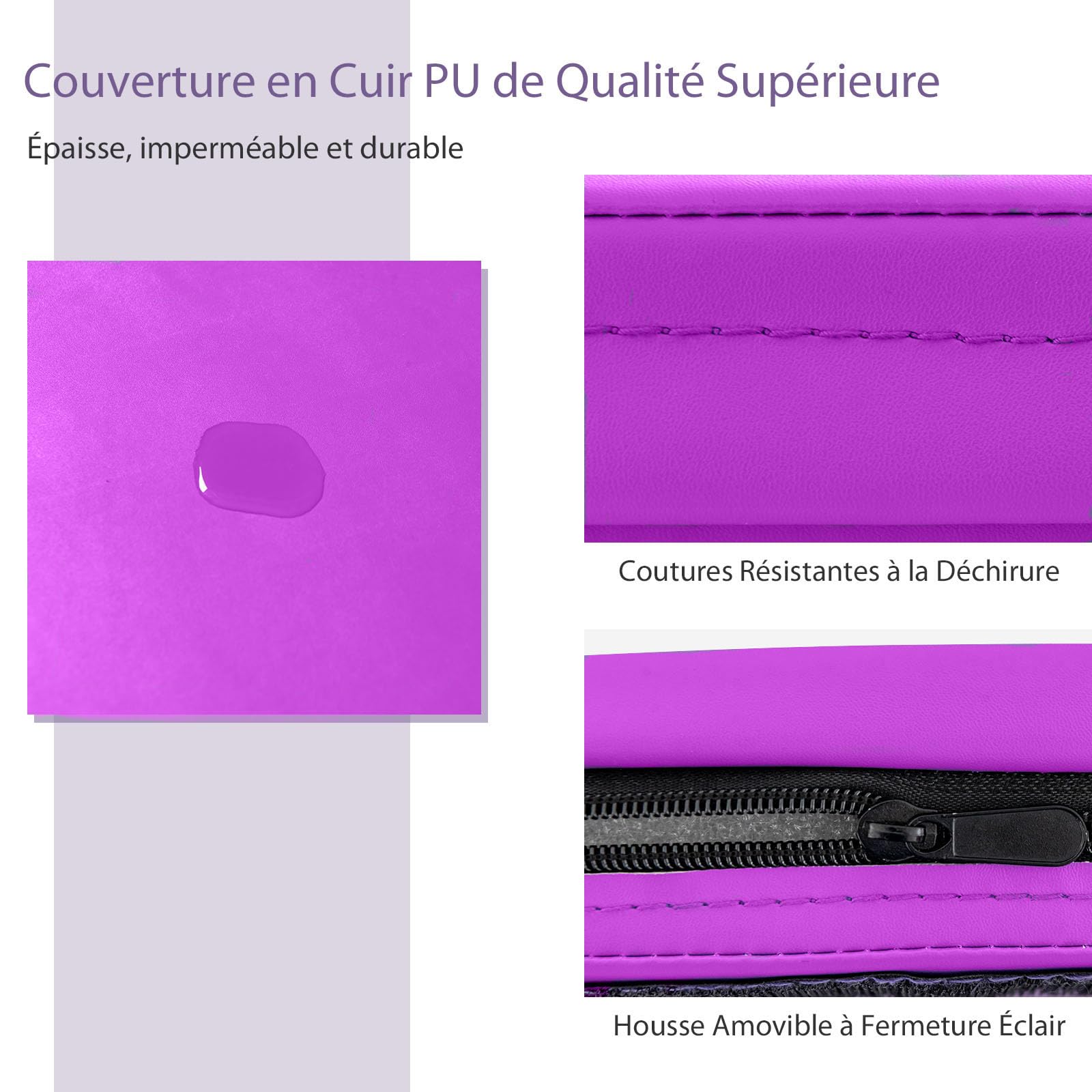 GYMAX Tapis de Gymnastique Épais Pliable 180x60x5cm, Combinaisonable avec Attache Auto-Agrippante, Housse en Simili Cuir, Portable avec Poignées de Transport, pour Yoga Fitness Étirement (Violet Vif)