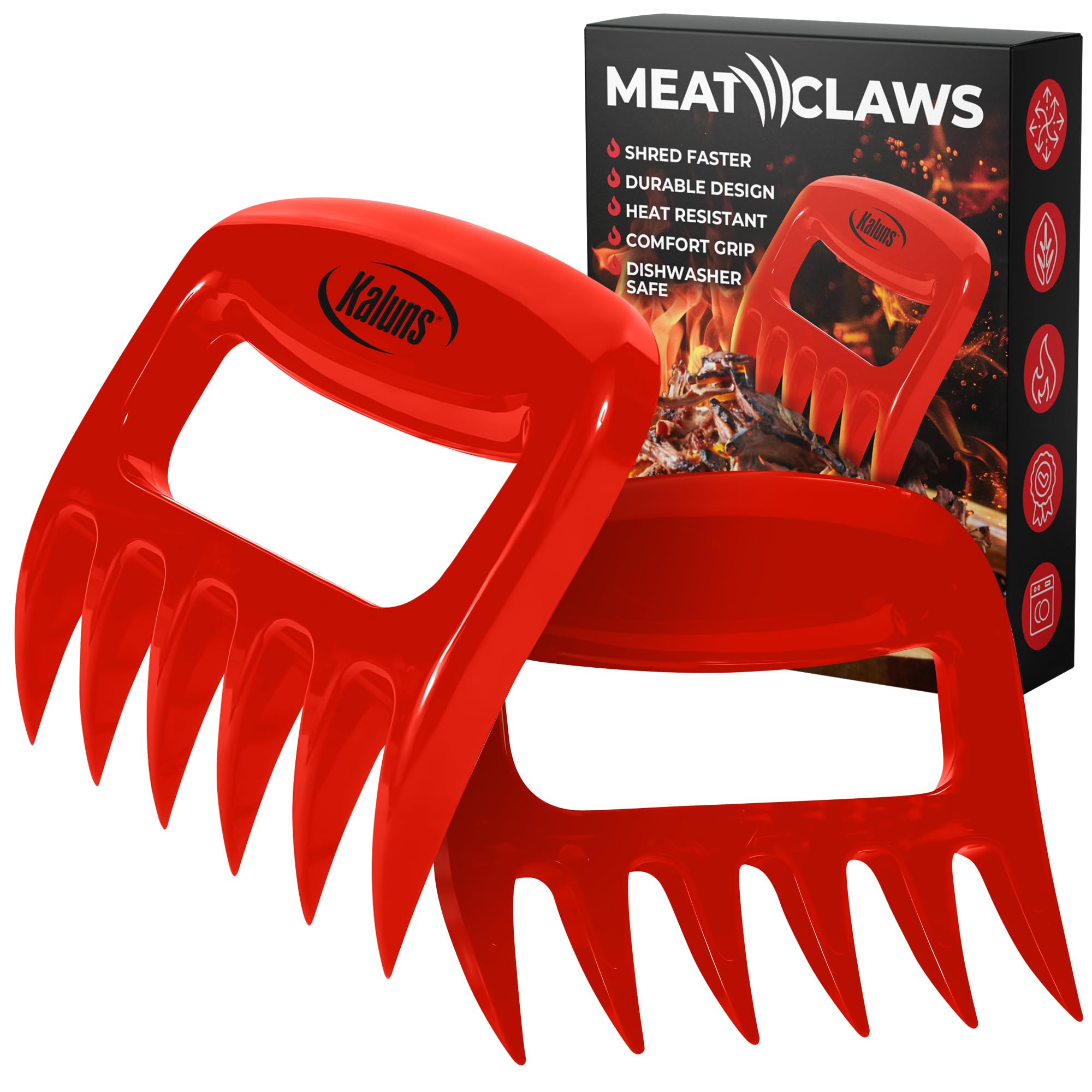 Kaluns Meat Claws, Best Meat and Pulled Pork Shredder - Easily Lift, Handle, Pull, Cut, and Shred Meat - Ultra-Sharp Plastic Blades - Heat Resistant, BPA free, Dishwasher Safe (Red)