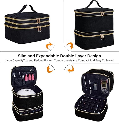 Miniatura 3 de Bolsa de almacenamiento de esmalte de uñas, bolsa de almacenamiento de cosméticos expandible de gran capacidad, de mano, de doble capa, delgada,
