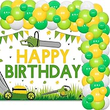 80Pcs Lawnmower Birthday Party Decoration, Green Tractor Party Decor with Mower Backdrop Happy Birthday Green Balloon Garland Arch Kit for Boys Farm Themed Tractor Time Party Supplies