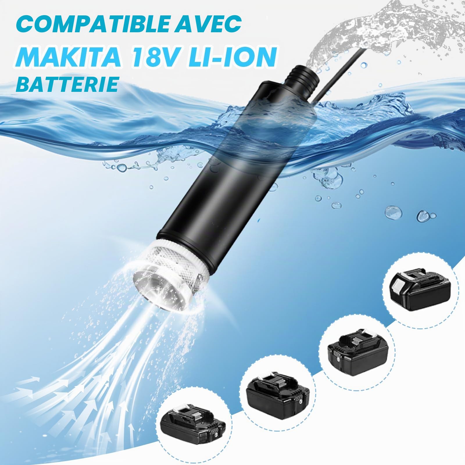 ‌Pompe à Eau Portable pour Makita 18 V‌, Pompe de Transfert D'eau Sans Fil 30 L/Min‌, ‌65 W‌ Pompe à Eau électrique pour Jardin, Camping, Spa, Piscine, Aquarium (Sans Batterie)