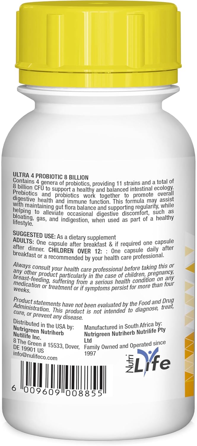 Ultra 4 Probiotic 8 Billion CFU with Prebiotics, 60 Capsules