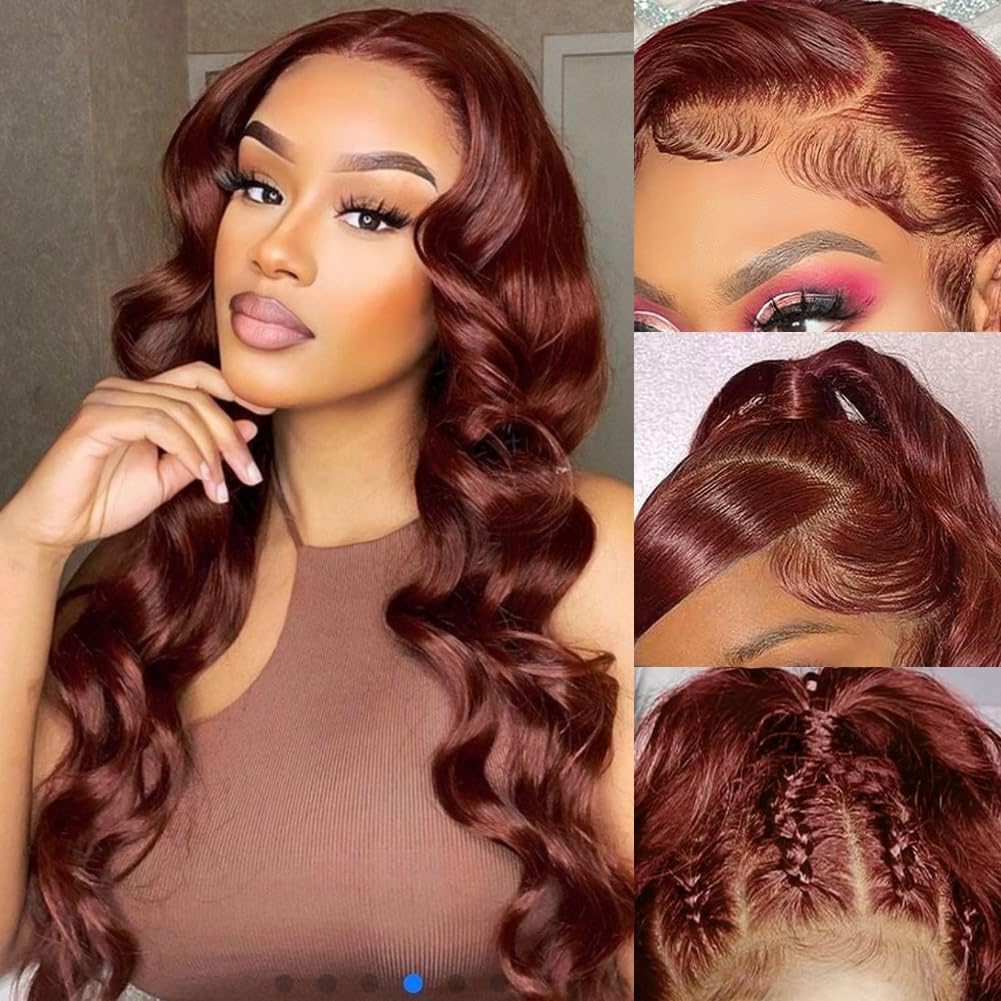 Durian hair 81,3 cm Marrone rosso Ondulato Body Wave Lace Frontale Umano Capelli 13x6cm Anburn Colore HD Parrucca Frontale Capelli Umani Densità 220 Senza Colla P