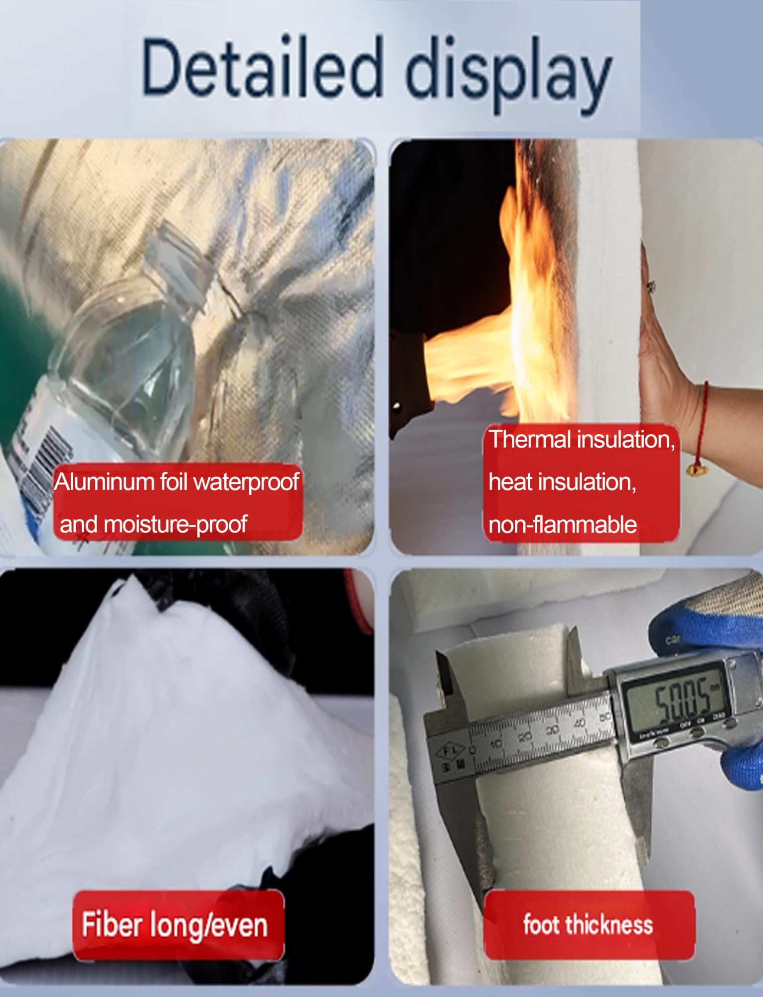 Manta de fibra cerámica de alta temperatura 2600 °F, rollo aislante resistente al calor for hornos, estufas y forjas, con revestimiento de aluminio en una cara.(5/61x360cm)