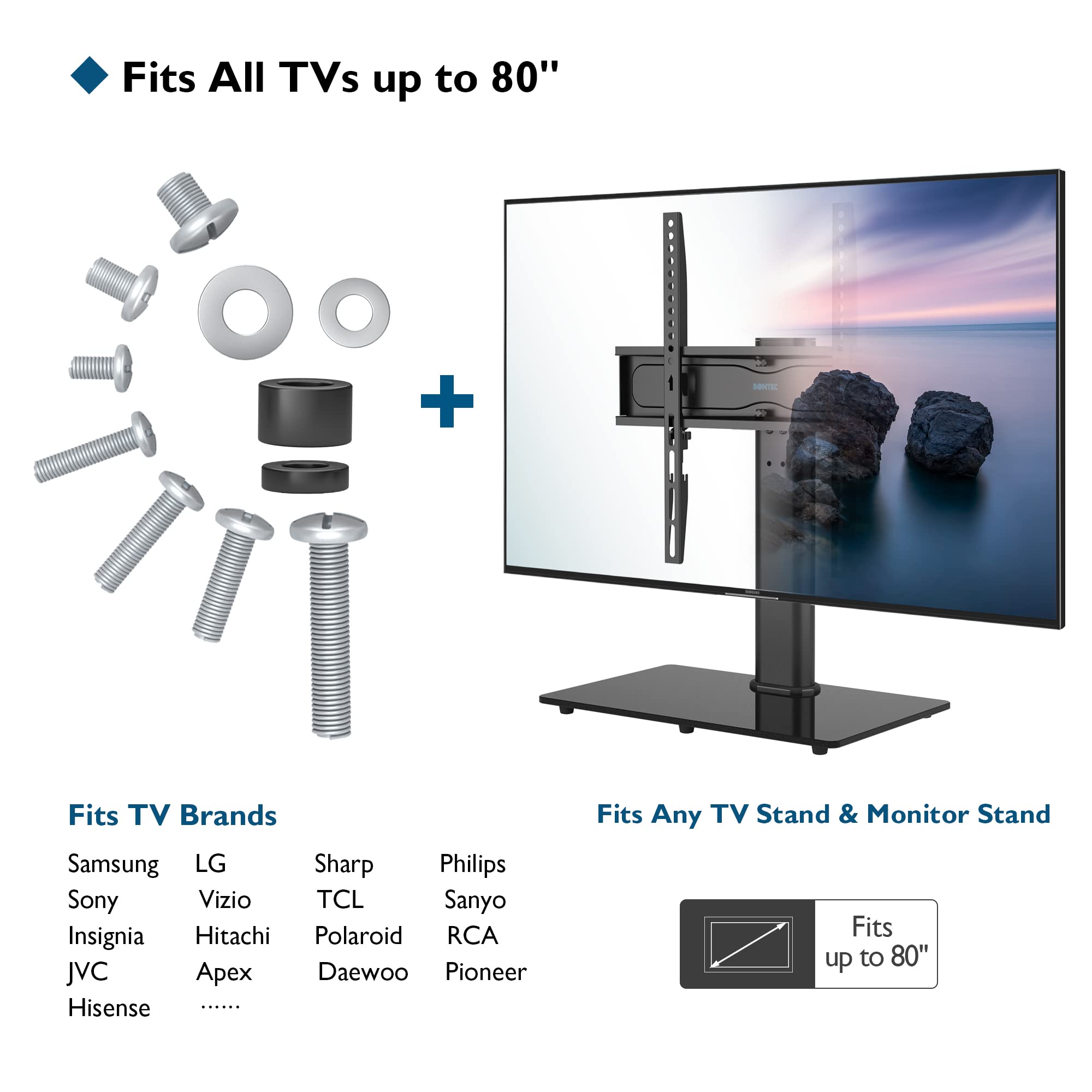 BONTEC Kit Hardware di Montaggio Universale Compatibile con Televisori fino a 80 Pollici, include viti M4, M5, M6 e M8, Rondelle e Distanziatori, Funziona con Staffa da Parete TV (Argento)