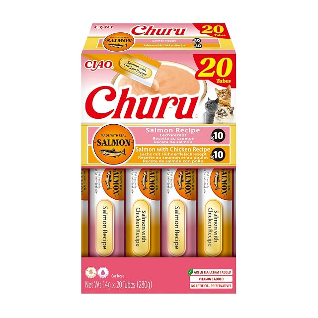 Foto 2 de 8 de INABA Churu Salmon Variety Pack, Golosinas para Gatos con Puré Suave para Dar a Mano