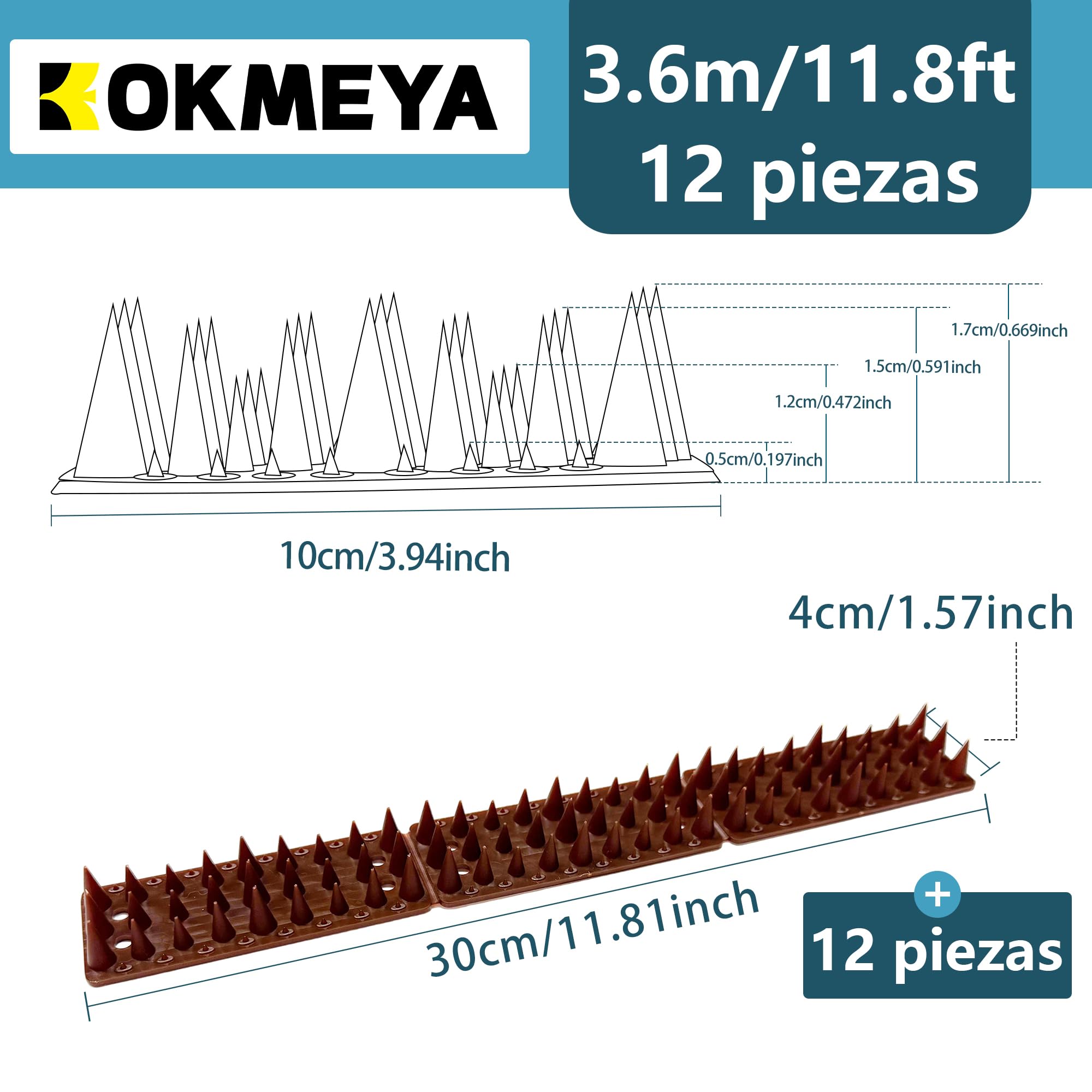 KOKMEYA - Puntas de paloma, marrón, paquete de 12, puntas de pájaro para exteriores para mantener alejadas a los gatos, mapaches, ardillas y palomas, puntas para gatos para jardín interior y exterior — view 2
