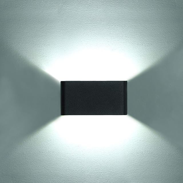 JianRui LED Wall Lights, Outdoor Lighting Exterior Wall Sconce 6W IP54 Waterproof Up and Down Aluminum for Indoor Bedroom Living Room Garden (Cold White)