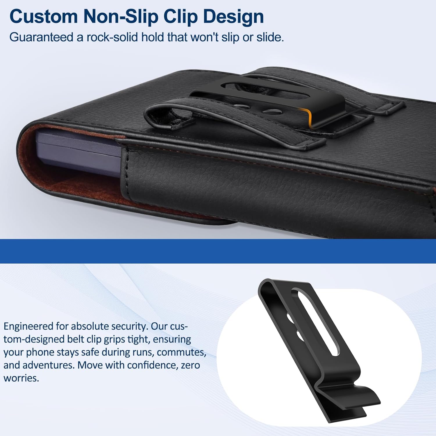 Leather Cell Phone Holster with Belt Clip Strong Magnetic Closure for iPhone Pro 17 16 15 14 13 12 16e, Samsung Galaxy S25 S24 S23 S22 S21, M-Black - Image 5