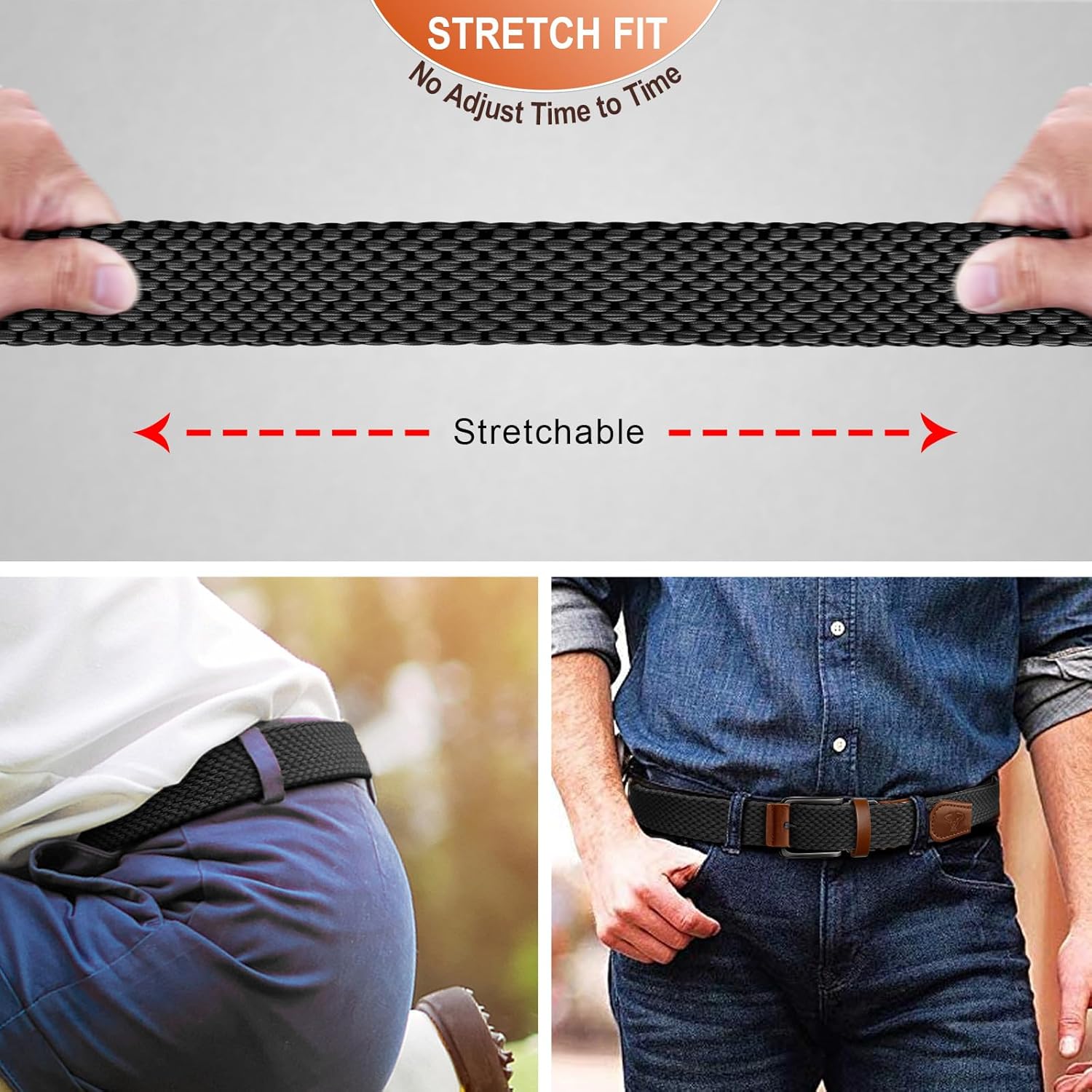 BULLIANT Men Belt Rerversible Golf Belt Stretch Braided for Gift Men 1 3/8"-2 In 1 Belt - Image 7