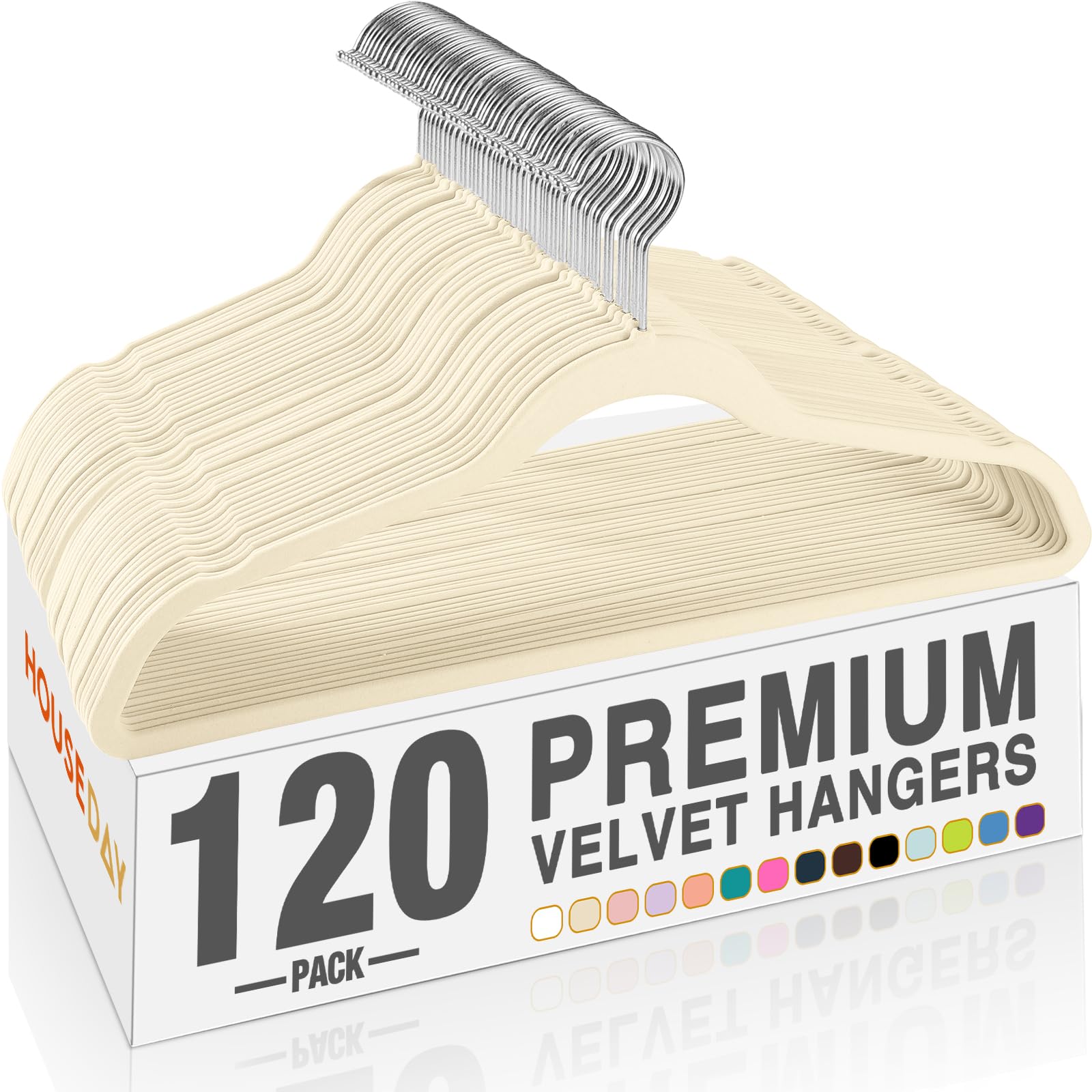 HOUSE DAY Ivory Velvet Hangers 120 Pack, Premium Non Slip Clothes Hanger