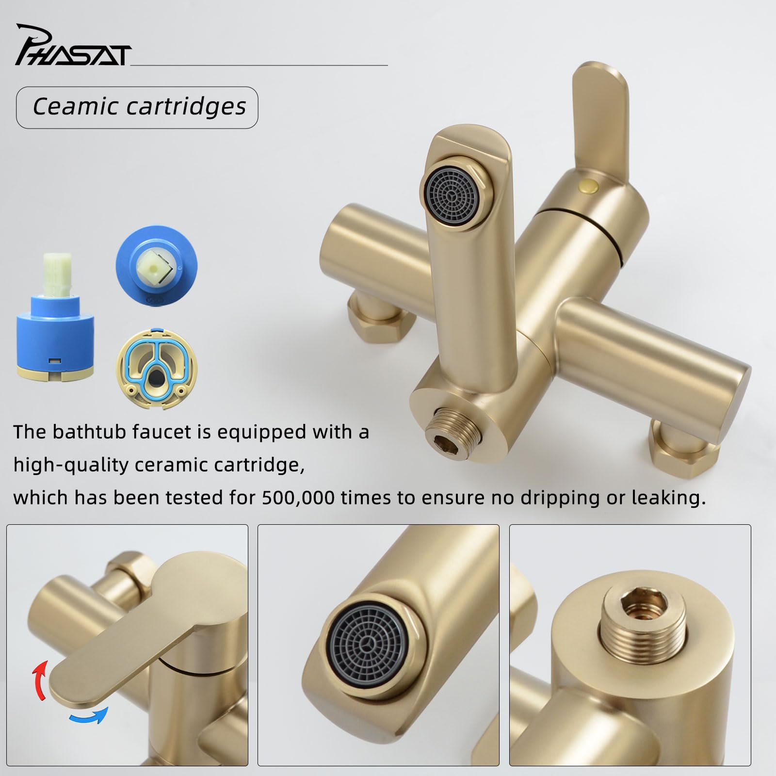 Rubinetto Per Vasca 3 Fori Con Doccetta | Miscelatore Oro Spazzolato PHASAT - Foto 8