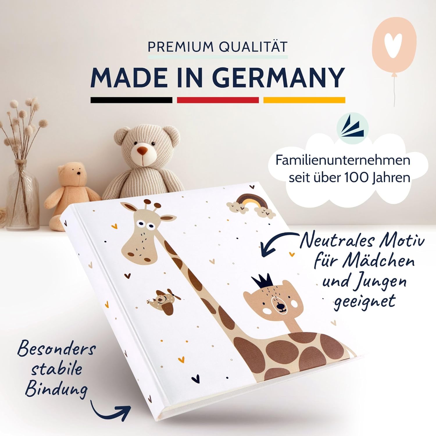goldbuch Baby Album Little Dream in Child-friendly Design, Linen Structure Photo Album with 60 White Parchment & 4 Illustrated Pages, Baby Album for Gluing, Paper, Approx. 30 x 31 x 4 cm