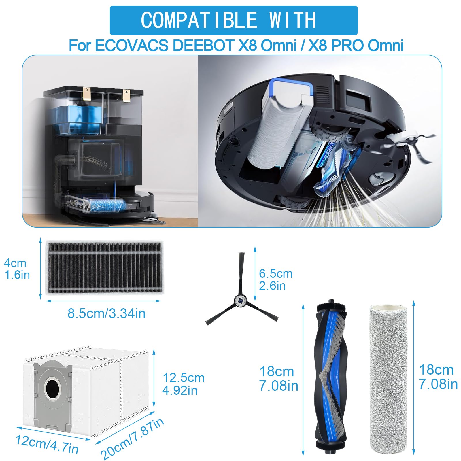 Set Ricambi Completo Per Ecovacs Deebot X8 Pro Omni / X8 Omni / T80 Omni | 15 Pezzi: Spazzole, Filtri E Sacchetti