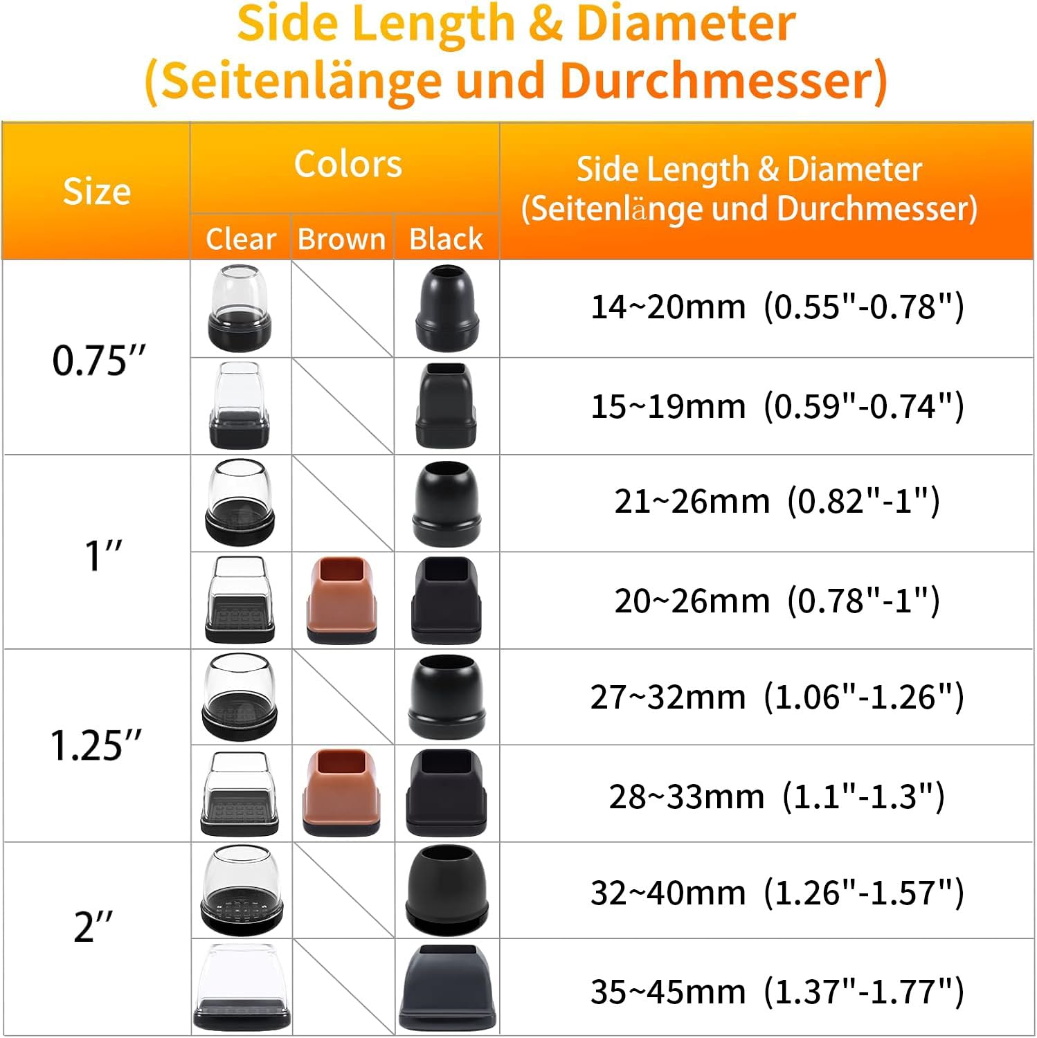RCHYFEED 24 Protectores Patas Sillas Muebles para Alfombra y Piso, Silicona Tapas Deslizantes para Patas de Sillas con Almohadillas de Teflón, 14-19mm Planeadores de Teflón para Patas de Mesa Sofa