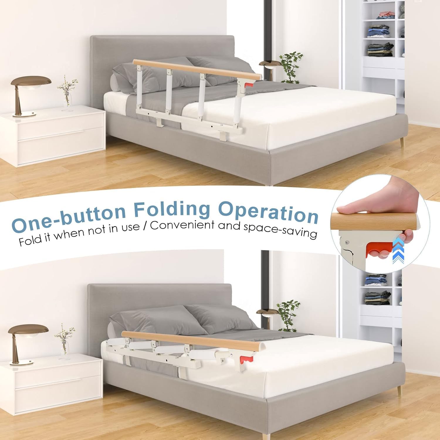 Sponde per letto Anziani,Helange Sponda Letto Anziani Pieghevole Sbarre per letto Anziani Barriera di Sicurezza Griglia per Letto per Bambini E Anziani 97 x 40 cm