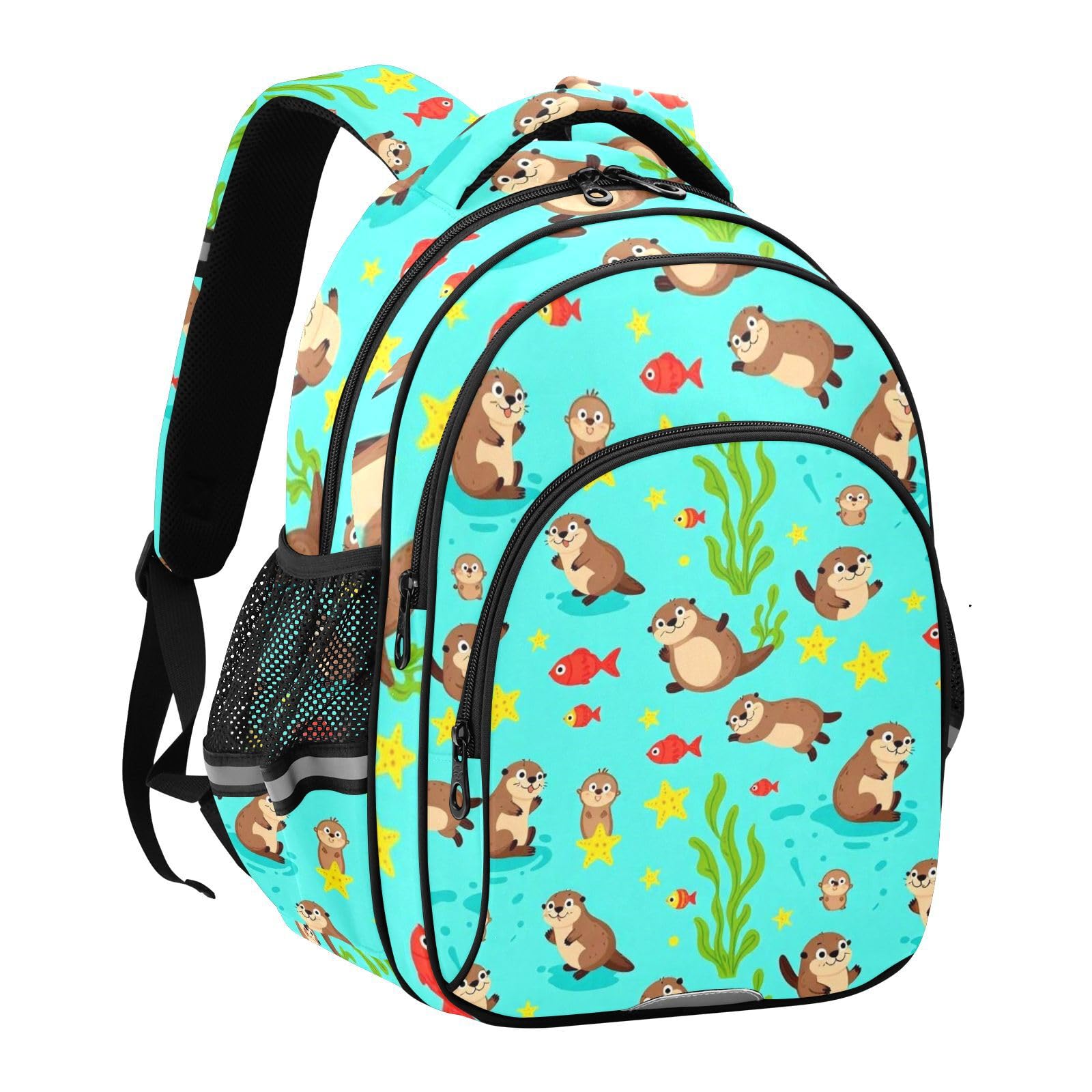 KLL Zaini scolastici per bambini ragazzo/ragazza studente Bookbag bambino zaino da viaggio carino lontre nuoto azzurro