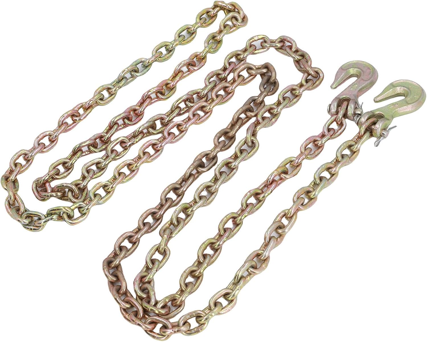 Mumusuki Chain, 1/4in x 10ft Grade 70 Manganese Steel Towing Chain with Grappling Hooks, for Factories Construction Mining Ports 2200lbs Capacity